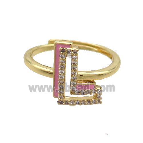 Copper Ring Pave Zircon L-Letter Adjustable Enamel Gold Plated