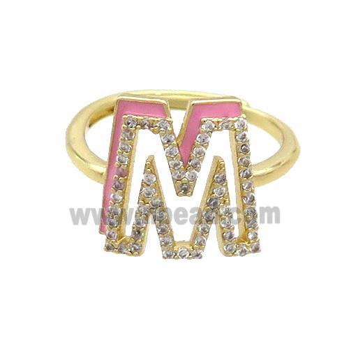 Copper Ring Pave Zircon M-Letter Adjustable Enamel Gold Plated
