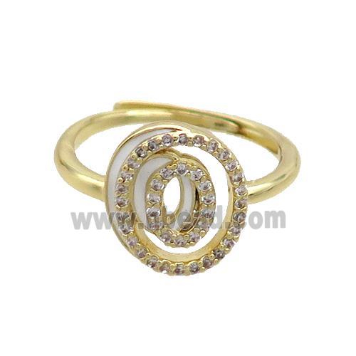 Copper Ring Pave Zircon O-Letter Adjustable Enamel Gold Plated