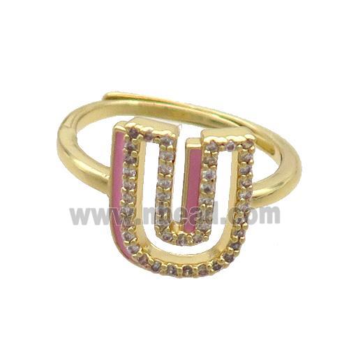Copper Ring Pave Zircon U-Letter Adjustable Enamel Gold Plated