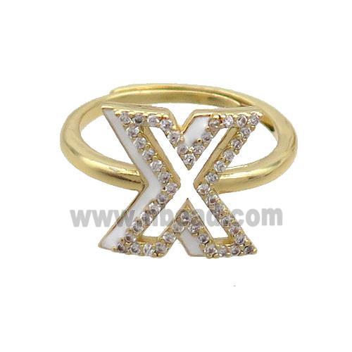 Copper Ring Pave Zircon X-Letter Adjustable Enamel Gold Plated