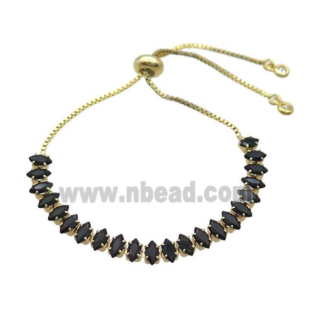 Copper Bracelet Pave Black Crystal Glass Adjustable Gold Plated