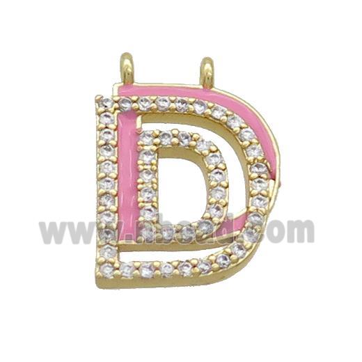Copper Pendant Pave Zircon Pink Enamel Letter-C 2loops Gold Plated