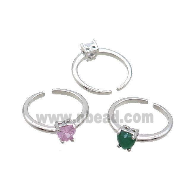 Copper Ring Pave Crystal Glass Heart Platinum Plated Mixed