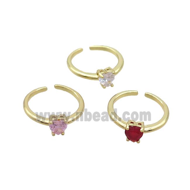 Copper Ring Pave Crystal Glass Heart Gold Plated Mixed