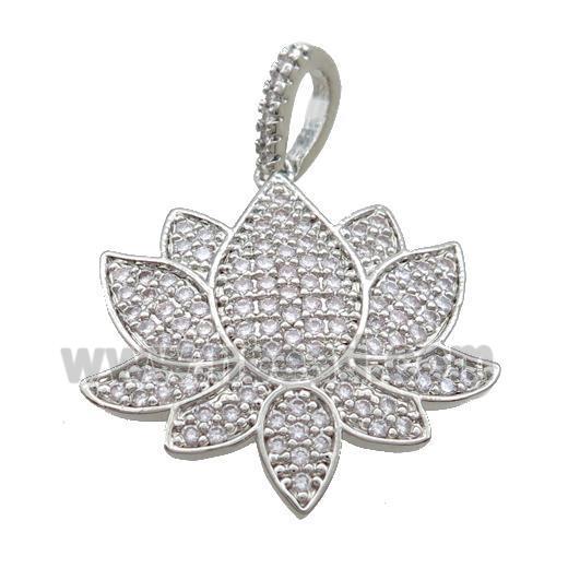 Copper Lotus Pendant Micro Pave Zircon Platinum Plated