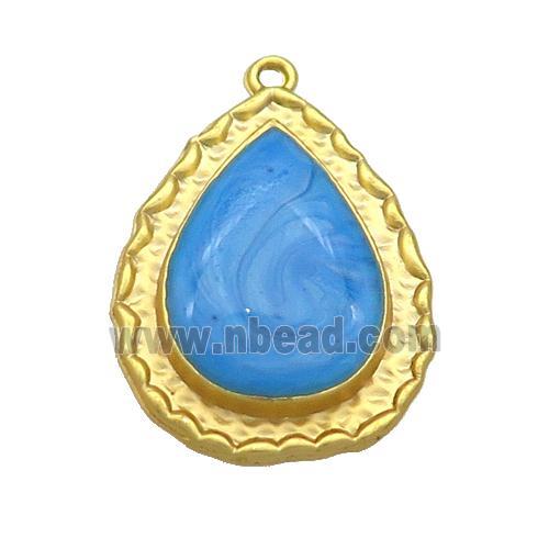 Copper Teardrop Pendant SkyBlue Enamel Gold Plated