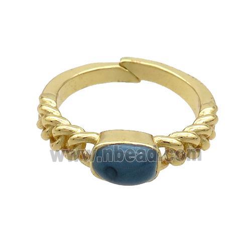 Copper Rings Green Enamel Adjustable Gold Plated