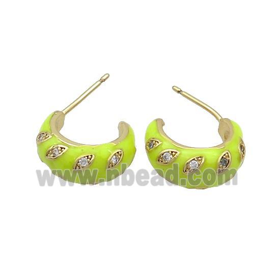 Copper Stud Earrings Pave Zircon Yellow Enamel Gold Plated