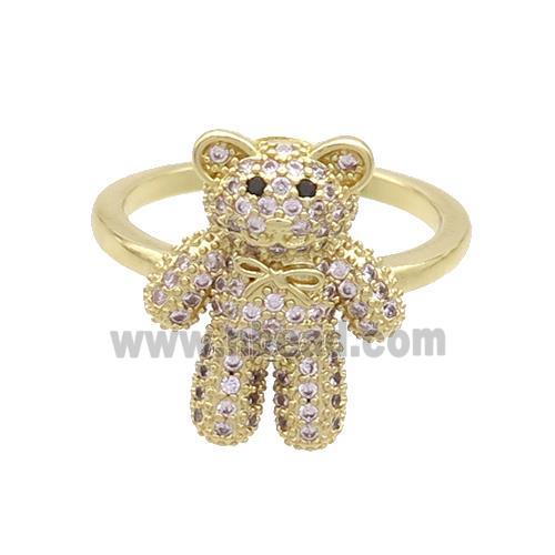 Copper Bear Rings Pave Pink Zircon Gold Plated