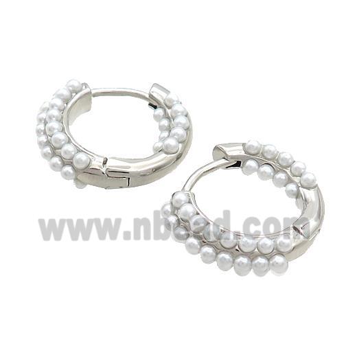 Copper Hoop Earring Pave Pearlized Resin Platinum Plated