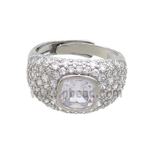 Copper Rings Pave Zircon Adjustable Platinum Plated