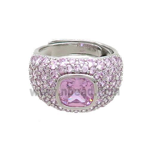Copper Rings Pave Pink Zircon Adjustable Platinum Plated