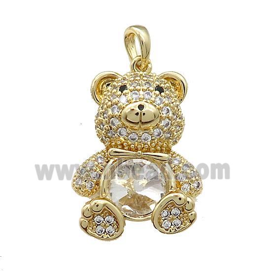 Copper Bear Pendant Pave Zircon Crystal Glass Gold Plated