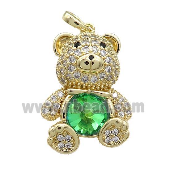 Copper Bear Pendant Pave Zircon Crystal Glass Gold Plated