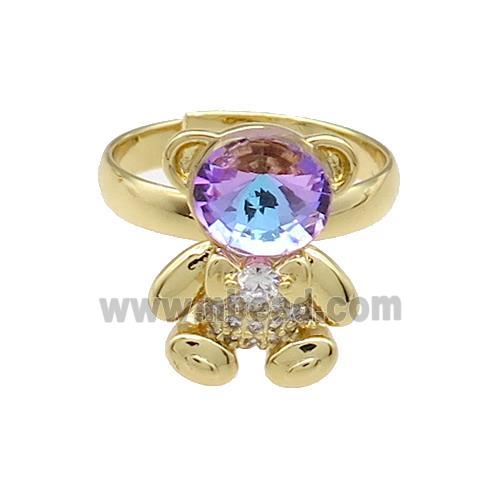 Copper Bear Rings Pave Zircon Crystal Glass Adjustable Gold Plated