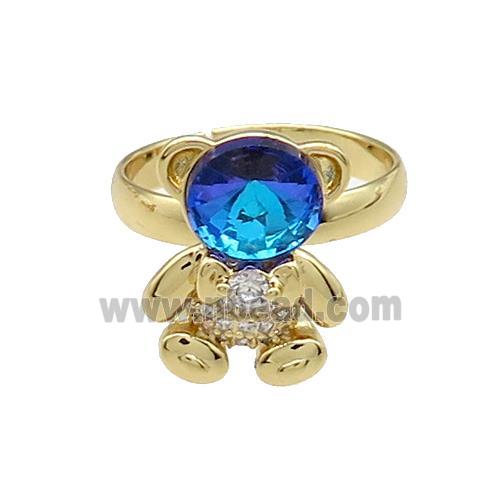Copper Bear Rings Pave Zircon Crystal Glass Adjustable Gold Plated