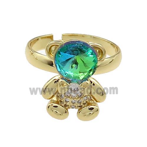 Copper Bear Rings Pave Zircon Crystal Glass Adjustable Gold Plated