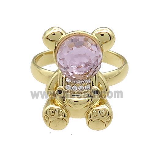 Copper Bear Rings Pave Zircon Crystal Glass Adjustable Gold Plated