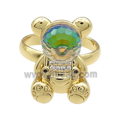 Copper Bear Rings Pave Zircon Crystal Glass Adjustable Gold Plated