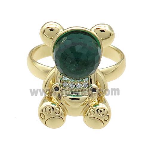 Copper Bear Rings Pave Zircon Crystal Glass Adjustable Gold Plated