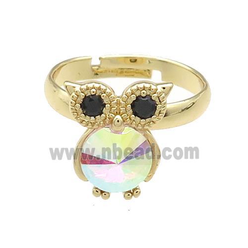 Copper Owl Rings Pave Crystal Glass Zircon Adjustable Gold Plated