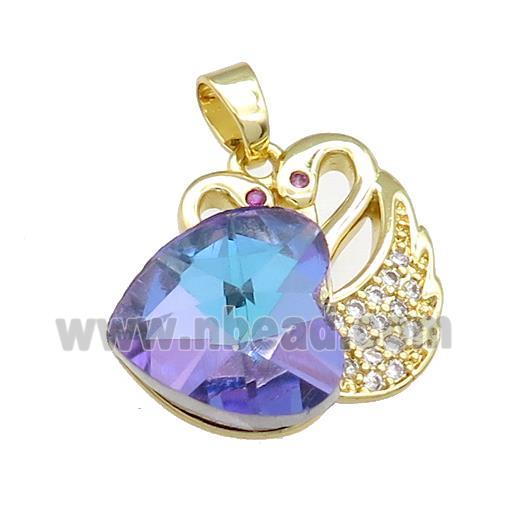 Copper Swan Pendant Pave Crystal Glass Zircon Heart Gold plated