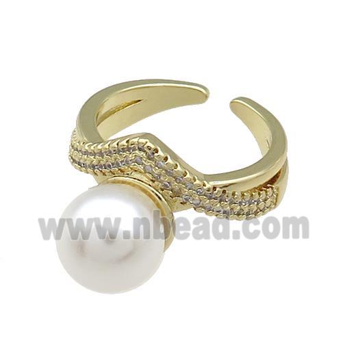 Copper Rings Pave Zircon Pearlized Resin Gold Plated