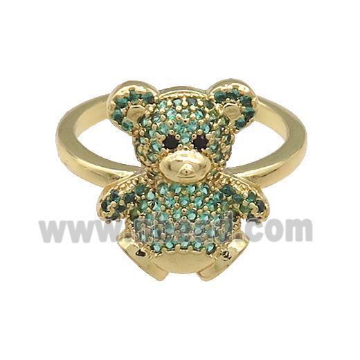 Copper Bear Rings Pave Green Zircon Gold Plated