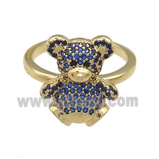 Copper Bear Rings Pave Blue Zircon Gold Plated