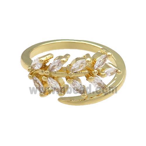 Copper Rings Pave Zircon Leaf Gold Plated