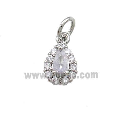 Copper Teardrop Pendant Pave Zircon Platinum Plated