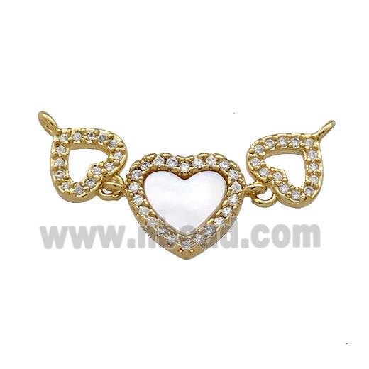 Copper Heart Pendant Pave Shell Zircon 2loops 18K Gold Plated