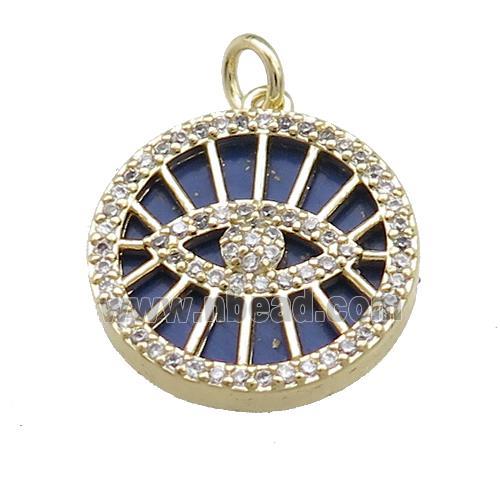 Lucky Eye Charms Copper Circle Pendant Pave Lapis Zircon Gold Plated
