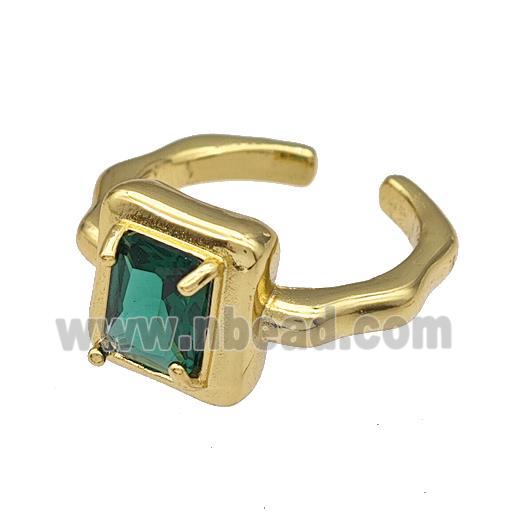 Copper Rings Micro Pave Green Crystal Gold Plated