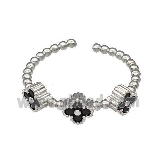 Copper Clover Rings Micro Pave Black Zirconia Platinum Plated