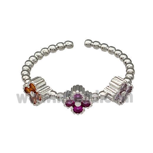 Copper Clover Rings Micro Pave Zirconia Platinum Plated