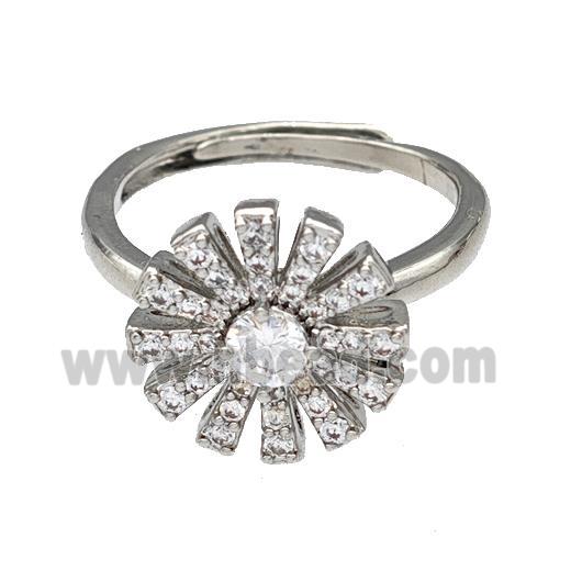 Copper Sun Rings Micro Pave Zirconia Adjustable Platinum Plated