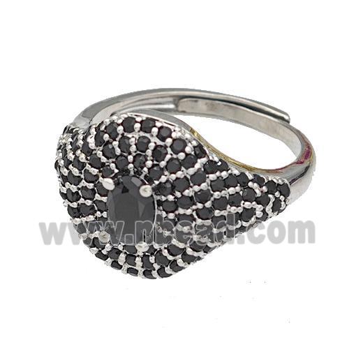 Copper Rings Micro Pave Black Zirconia Adjustable Platinum Plated