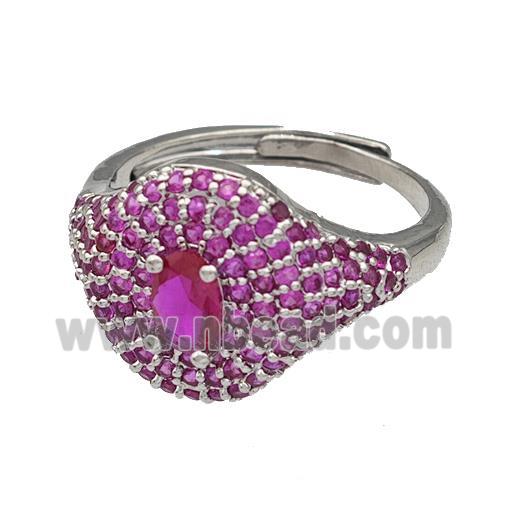 Copper Rings Micro Pave Fuchsia Zirconia Adjustable Platinum Plated