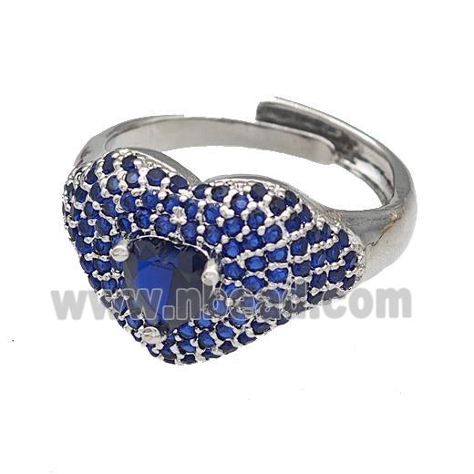Copper Heart Rings Micro Pave Green Zirconia Adjustable Platinum Plated