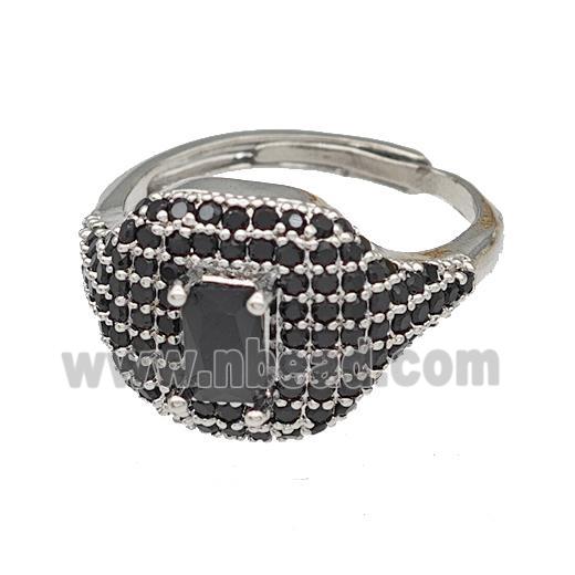 Copper Rings Micro Pave Black Zirconia Adjustable Platinum Plated