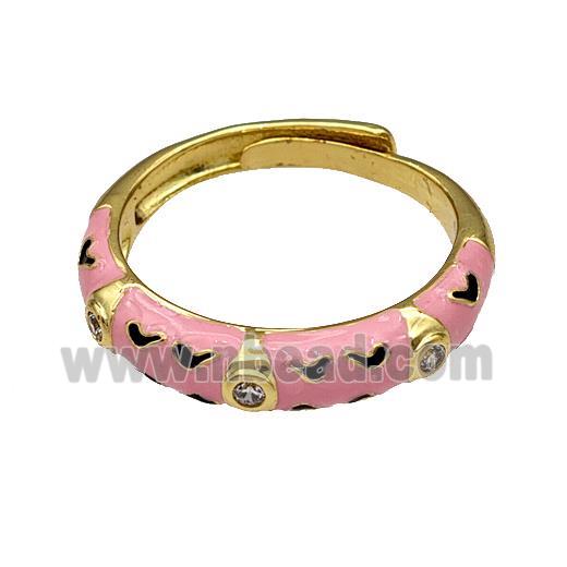 Copper Rings Pave Zircon Pink Enamel Adjustable Gold Plated