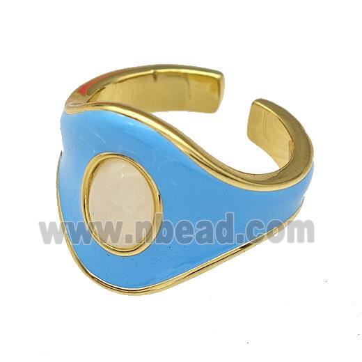 Copper Rings Blue Enamel Gold Plated