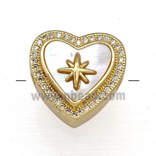 Copper Heart Beads Pave Shell Zircon Star 18K Gold Plated