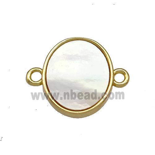 Copper Oval Connector Pave Shell 18K Gold Plated