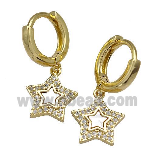 Copper Star Hoop Earrings Pave Shell Zirconia 18K Gold Plated