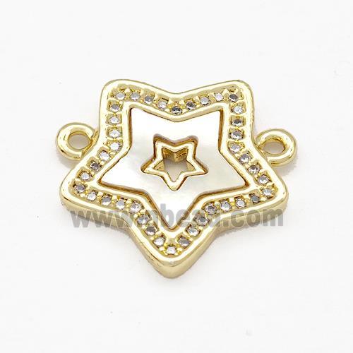 Copper Star Pendant Pave Shell Zirconia 2loops 18K Gold Plated