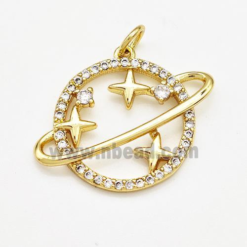 Copper Planet Pendant Pave Zircon Gold Plated
