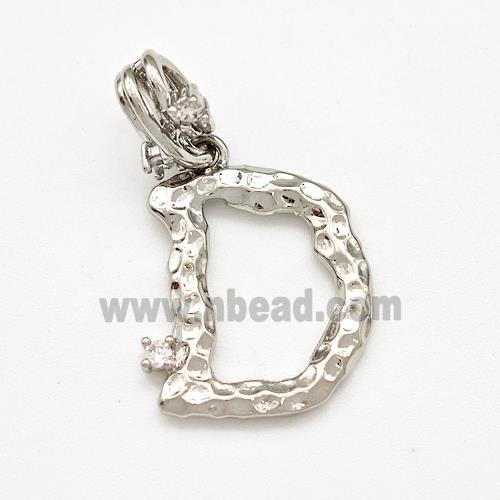 Copper Letter-D Pendant Pave Zircon Platinum Plated
